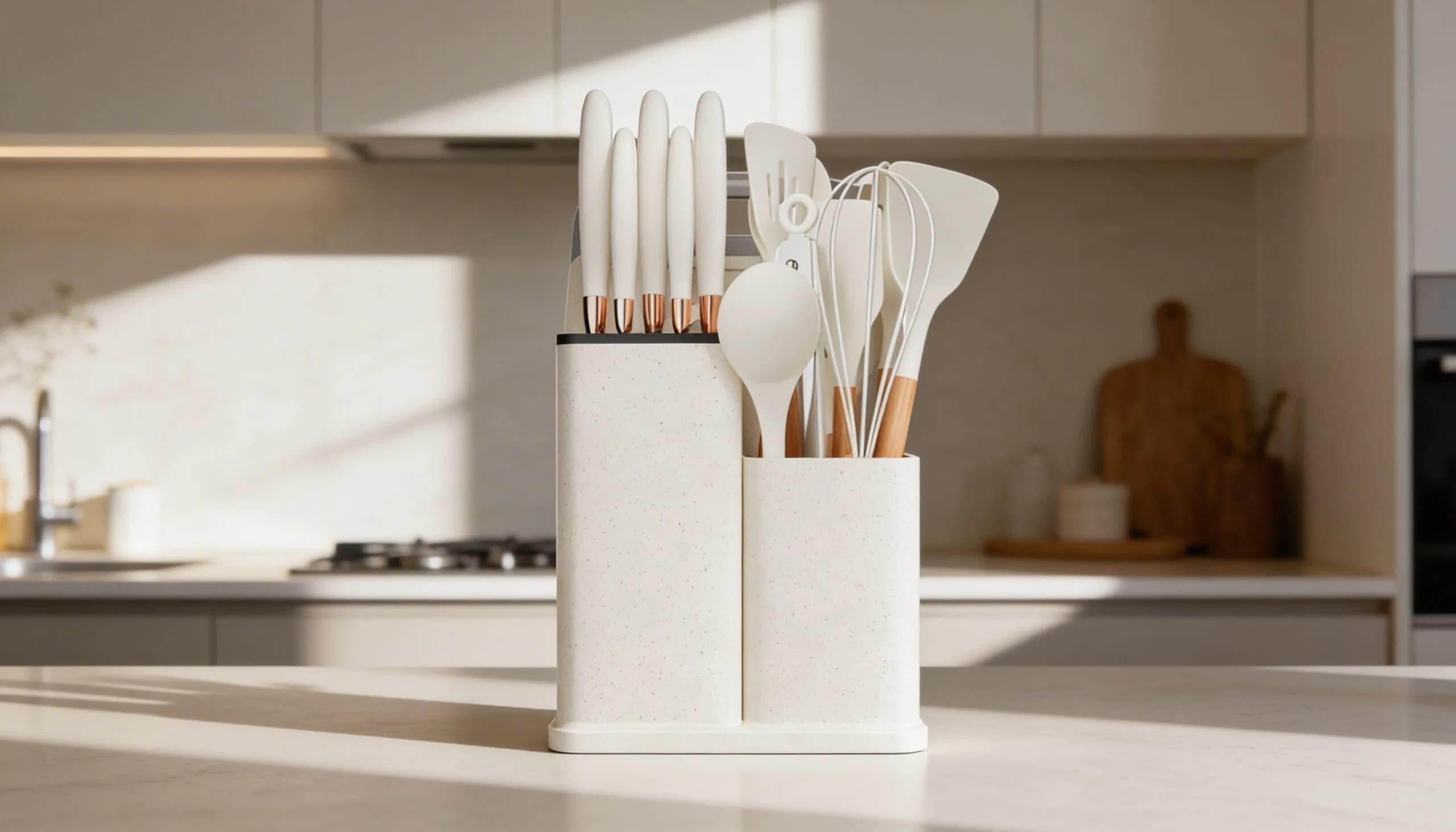 Rustige keukenopstelling met Noctis producten op het aanrecht